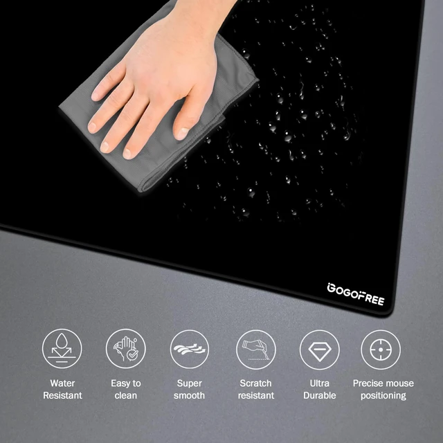 Alt view image 3 of 7 - Glass Mousepad with Hard Surface for Gaming, Ultra Smooth Mouse Mat, Water-Resistant Large Mouse Pad Precision Speed Control for Esport Games/Office, Black XL(15.7×19.6)