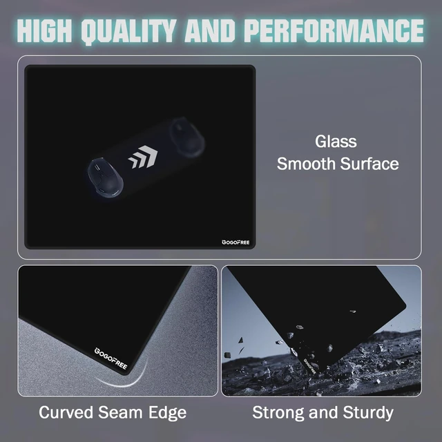 Alt view image 6 of 7 - Glass Mousepad with Hard Surface for Gaming, Ultra Smooth Mouse Mat, Water-Resistant Large Mouse Pad Precision Speed Control for Esport Games/Office, Black XL(15.7×19.6)