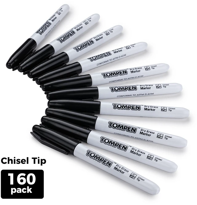 Alt view image 2 of 7 - Dry Erase Markers Black Bulk,160 Pack Chisel Tip,Back to School Erasable White Boards Marker with Low Odor Ink Quick-Drying for Calendar Office Home School Writing Planning,Teacher Supplies