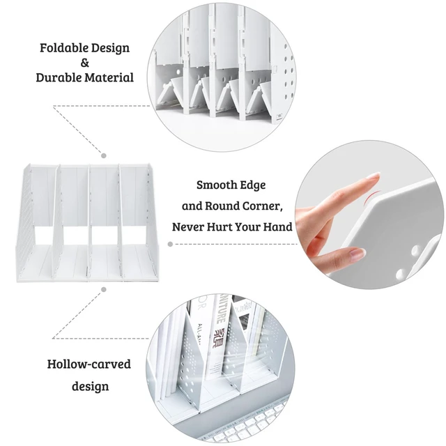 Alt view image 4 of 7 - Collapsible Magazine Holder Plastic Desktop 4 Compartment File Desk Magazine Organizer Vertical File Divider Sorter Storage Document Organizer for Office Home School Gray