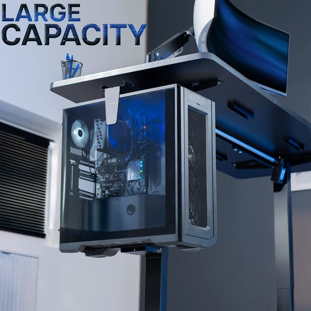 Alt view image 2 of 7 - Black Clamp-on Desk Leg Large PC Mount, Mount-PCLC1 7.8-12.8 in Wide Adjustable Computer Mount, Under Desk CPU Case Machine Holder with Tool-Free Installation, Holds 44 lbs