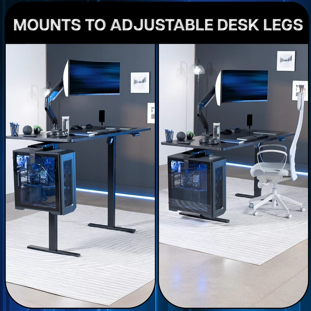 Alt view image 4 of 7 - Black Clamp-on Desk Leg Large PC Mount, Mount-PCLC1 7.8-12.8 in Wide Adjustable Computer Mount, Under Desk CPU Case Machine Holder with Tool-Free Installation, Holds 44 lbs