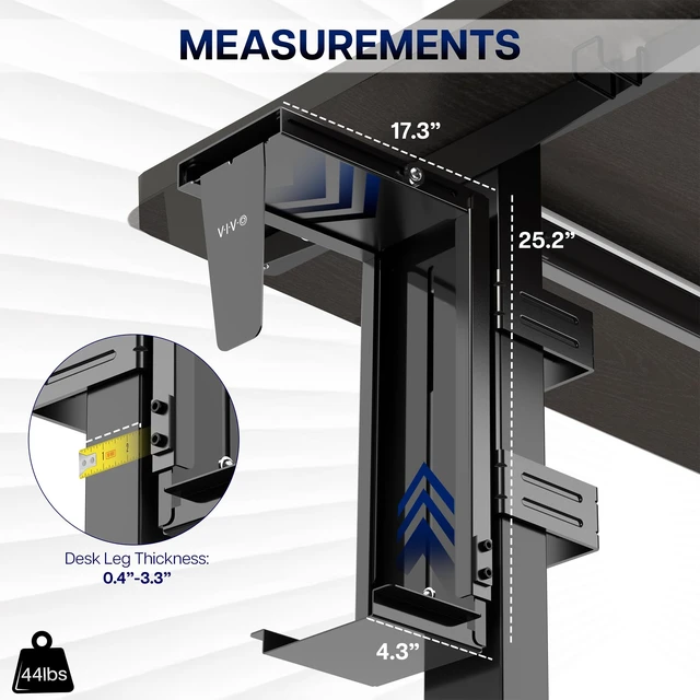 Alt view image 5 of 7 - Black Clamp-on Desk Leg Large PC Mount, Mount-PCLC1 7.8-12.8 in Wide Adjustable Computer Mount, Under Desk CPU Case Machine Holder with Tool-Free Installation, Holds 44 lbs
