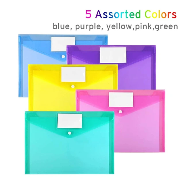 Alt view image 4 of 7 - 20 Pack Folders Plastic Envelopes, Clear Plastic File Folder for Document, Letter A4 Size Poly File Envelopes with Label Pocket, Snap Button for Home Work Office Organizer, 5 Colors