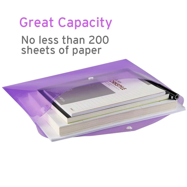 Alt view image 7 of 7 - 20 Pack Folders Plastic Envelopes, Clear Plastic File Folder for Document, Letter A4 Size Poly File Envelopes with Label Pocket, Snap Button for Home Work Office Organizer, 5 Colors