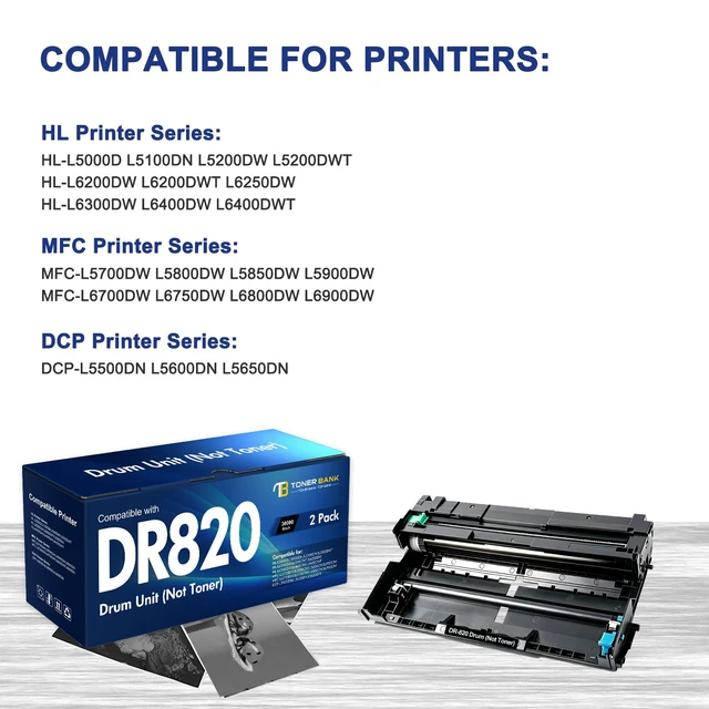 Alt view image 6 of 7 - DR820 DR 820 for Brother DR-820 Drum Unit (Not) HL-L6200DW Printer Compatible for Brother DR820 HL-L6200DW Drum Unit MFC-L5850DW MFC-L5900DW MFC-L5700DW HL-L5200DW L6200DW Printer Black 2 Pack