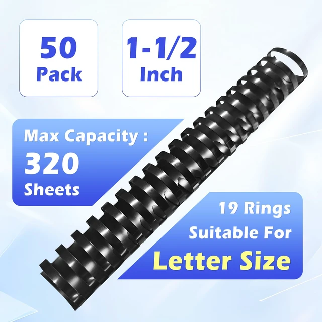 Alt view image 2 of 7 - 50 Pack 1-1/2" 19 Ring Plastic Binding Combs,320-Sheet Letter Size Binding combs,Black,8.5"x11",For educators custom teaching References,classroom organization,work supplies