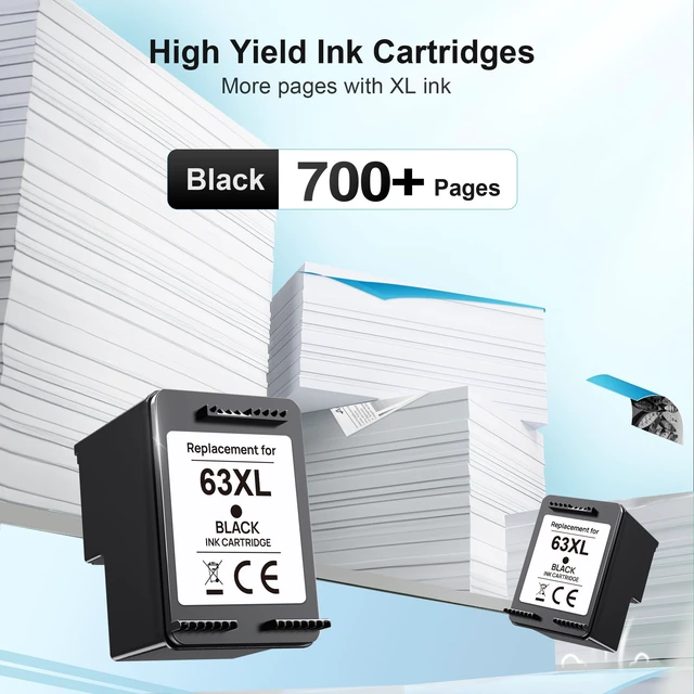 Alt view image 3 of 7 - 63XL Black Ink Cartridge High-Yield for HP Ink 63 Replacement for HP 63 Black Ink Cartridge Works for HP OfficeJet 3830 4650 5255 5258 5200 Envy 4520 4512 4510 DeskJet 1112 2130 3630 F6U64AN (2 Pack)