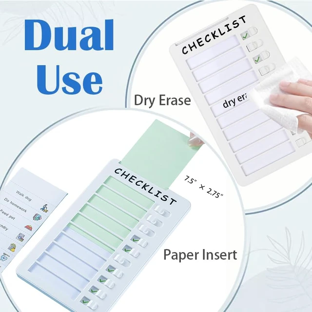 Alt view image 2 of 6 - 2-Pack Magnetic Dry Erase Checklist Board, Whiteboard Task Planner Reusable, with Sliding Checkmarks, Includes Mounting Tape