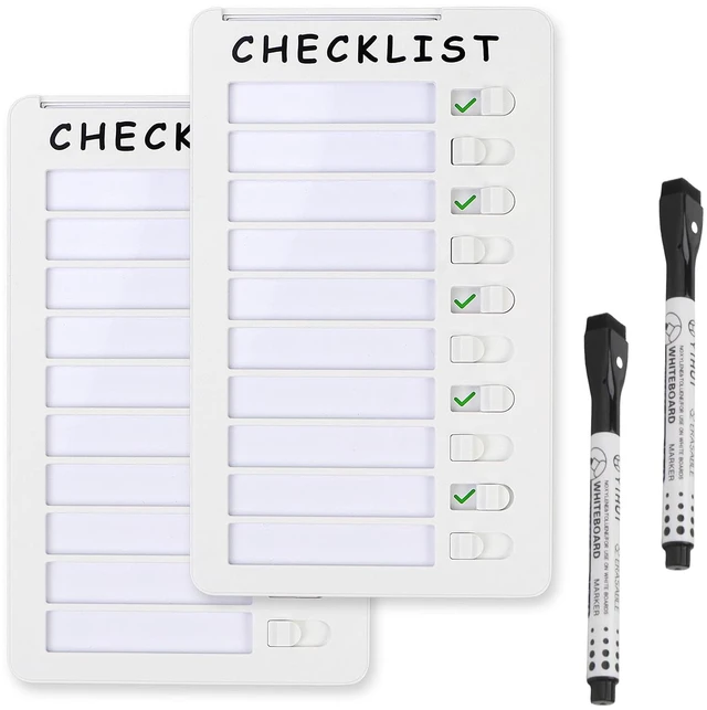 Main image of 2-Pack Magnetic Dry Erase Checklist Board, Whiteboard Task Planner Reusable, with Sliding Checkmarks, Includes Mounting Tape