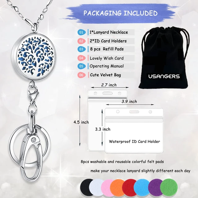 Alt view image 6 of 6 - Lanyards for ID Badges and Keys, ID Badge Holder with Lanyard Stainless Steel Keychain Diffuser Necklace Lanyard, Badge Lanyards for Women Teacher Nurse Work Jewelry Family Tree