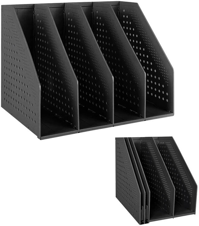 Main image of Collapsible Magazine Holder Plastic Desktop 4 Compartment File Rack Magazine Organizer Vertical File Divider Sorter Storage Document Organizer for Office Home School Black