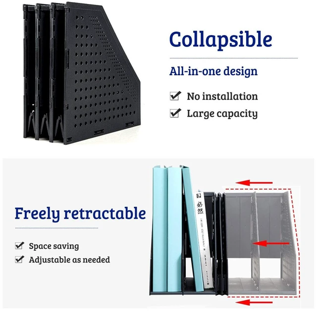 Alt view image 3 of 7 - Collapsible Magazine Holder Plastic Desktop 4 Compartment File Rack Magazine Organizer Vertical File Divider Sorter Storage Document Organizer for Office Home School Black