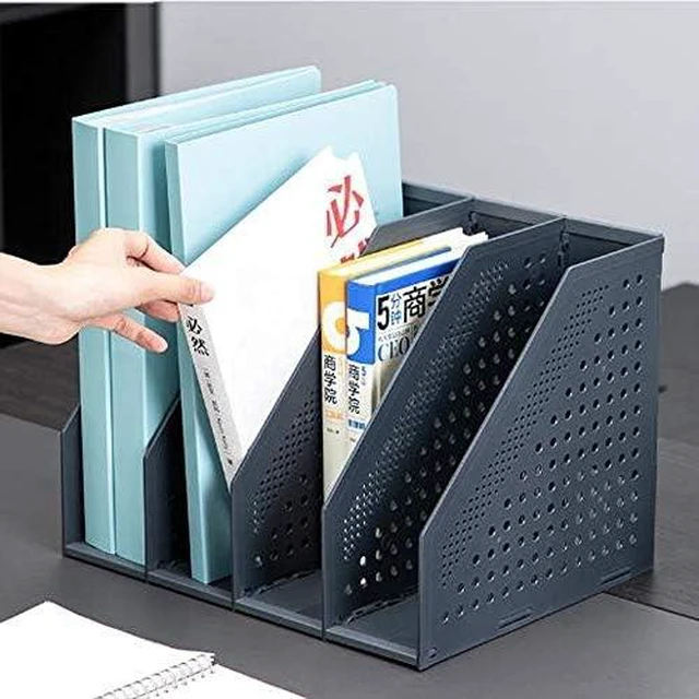 Alt view image 7 of 7 - Collapsible Magazine Holder Plastic Desktop 4 Compartment File Rack Magazine Organizer Vertical File Divider Sorter Storage Document Organizer for Office Home School Black