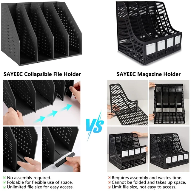 Alt view image 6 of 7 - Collapsible Magazine Holder Plastic Desktop 4 Compartment File Rack Magazine Organizer Vertical File Divider Sorter Storage Document Organizer for Office Home School Black