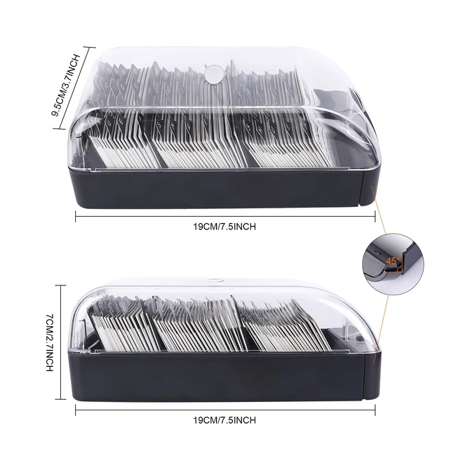 Alt view image 5 of 7 - Business Card Holder Box, Up to 550 Cards with A-Z Index Guides Push-button opening, clear cover, front access panel, 20 A-Z guides, fits standard 2 x 3.5 in business cards, black base