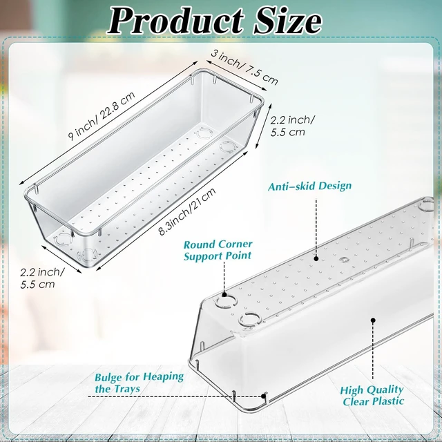 Alt view image 2 of 6 - 12 Pcs Plastic Drawer Organizers, Silverware Tray, 9 x 3 x 2, Clear Kitchen Drawer Divider Organizer, Rectangle Trays, Vanity Storage Bins for Office Desk, Makeup, Bathroom, Kitchen Utensils