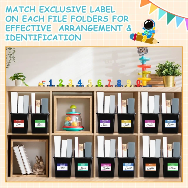 Alt view image 5 of 7 - 12 Pcs Classroom Book Bins Plastic Organizer Box, Black Binder Magazine Holder File Container Storage Folder Cube for Home Office School Library Organization Supplies