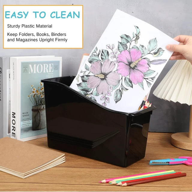 Alt view image 6 of 7 - 12 Pcs Classroom Book Bins Plastic Organizer Box, Black Binder Magazine Holder File Container Storage Folder Cube for Home Office School Library Organization Supplies