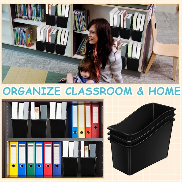 Alt view image 7 of 7 - 12 Pcs Classroom Book Bins Plastic Organizer Box, Black Binder Magazine Holder File Container Storage Folder Cube for Home Office School Library Organization Supplies