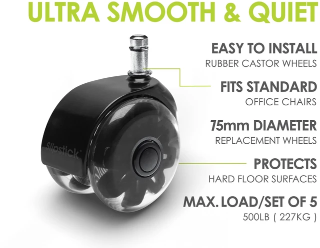Alt view image 5 of 7 - Monster 3 Dual Rollerblade Office Chair Wheels (Set of 5) Premium Rubber Caster Wheels for Chairs, Smooth & Safe Rolling on All Flooring