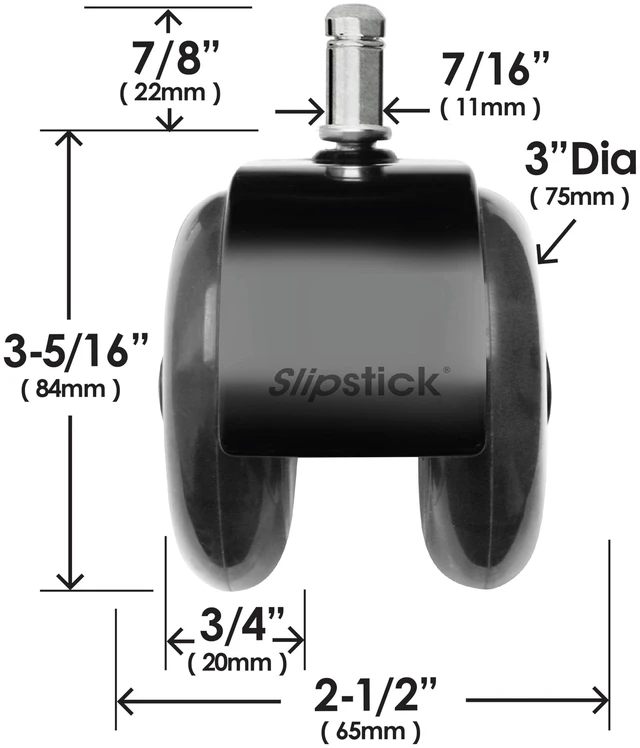 Alt view image 6 of 7 - Monster 3 Dual Rollerblade Office Chair Wheels (Set of 5) Premium Rubber Caster Wheels for Chairs, Smooth & Safe Rolling on All Flooring