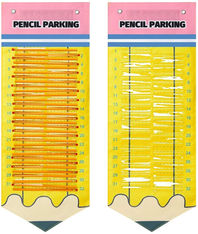 Main image of Magnetic Pencil Dispenser Parking Pocket Wall Mounted Chart with Parking 32 Slots, Magnetic Backing for Whiteboards, Classroom Organization for Teacher Supplies
