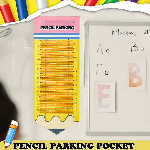 Alt view image 6 of 7 - Magnetic Pencil Dispenser Parking Pocket Wall Mounted Chart with Parking 32 Slots, Magnetic Backing for Whiteboards, Classroom Organization for Teacher Supplies
