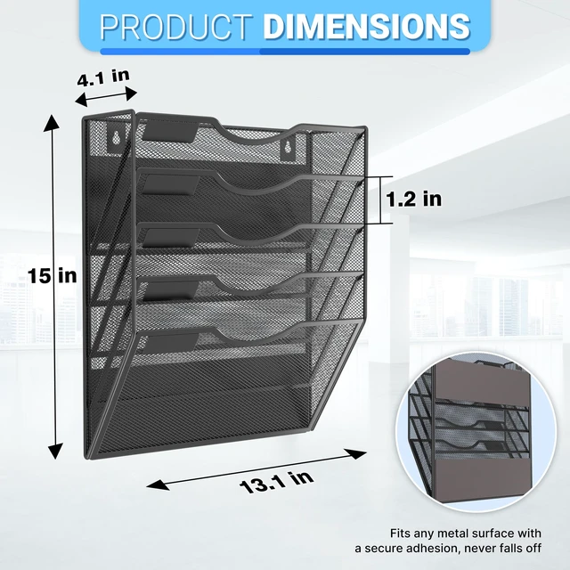 Alt view image 2 of 7 - Magnetic Wall File Holder Magnetic Paper & Document Organizer for Home and Office (5 Tier)