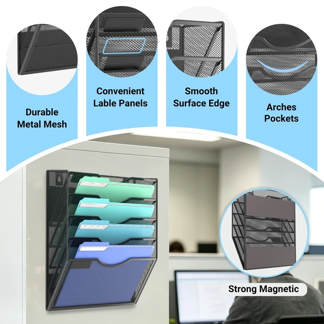 Alt view image 3 of 7 - Magnetic Wall File Holder Magnetic Paper & Document Organizer for Home and Office (5 Tier)