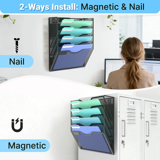 Alt view image 5 of 7 - Magnetic Wall File Holder Magnetic Paper & Document Organizer for Home and Office (5 Tier)