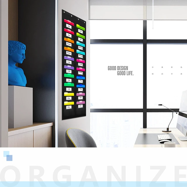 Alt view image 4 of 6 - Nylon Storage Pocket Chart with 20 Name Tag Pockets, Hanging Wall File Organizer, 4 Hooks and 20 Blank Cards, Organize Your Assignments, Files, Scrapbooks, Paper (28.5x 47)