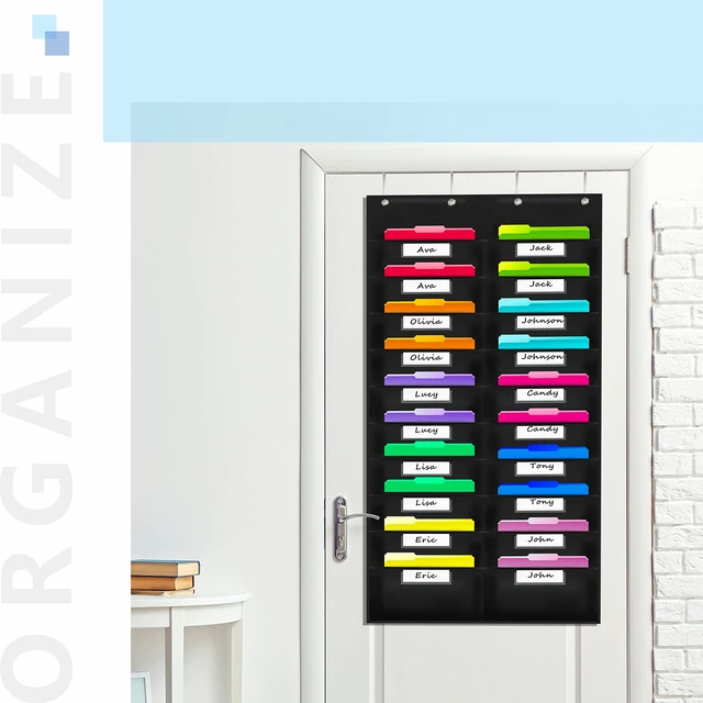 Alt view image 5 of 6 - Nylon Storage Pocket Chart with 20 Name Tag Pockets, Hanging Wall File Organizer, 4 Hooks and 20 Blank Cards, Organize Your Assignments, Files, Scrapbooks, Paper (28.5x 47)