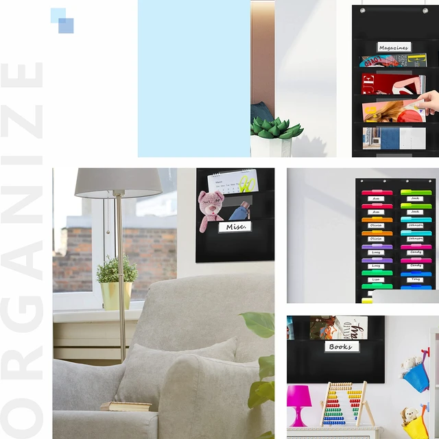 Alt view image 6 of 6 - Nylon Storage Pocket Chart with 20 Name Tag Pockets, Hanging Wall File Organizer, 4 Hooks and 20 Blank Cards, Organize Your Assignments, Files, Scrapbooks, Paper (28.5x 47)