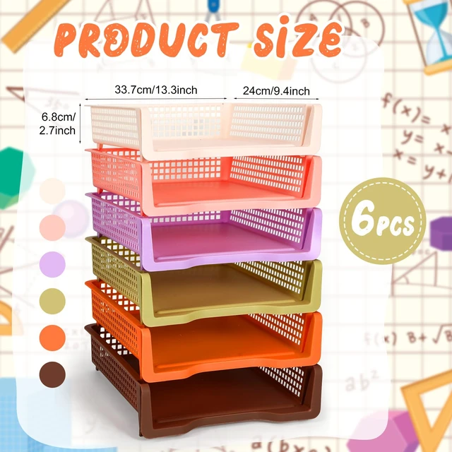 Alt view image 2 of 6 - Turn in Trays Classroom, Classroom Baskets, Fall Colors, 6 Pcs Paper Tray for Classroomturn in binStackable Plastic Baskets Teacher Organizers Library Drawers Office Desk