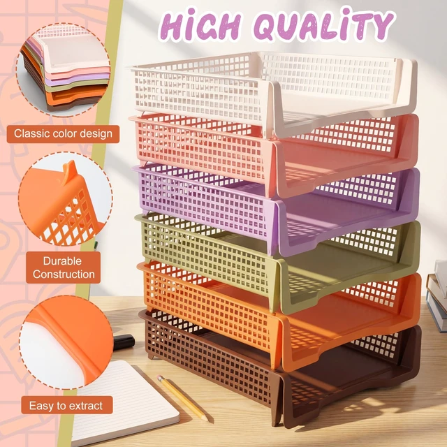 Alt view image 3 of 6 - Turn in Trays Classroom, Classroom Baskets, Fall Colors, 6 Pcs Paper Tray for Classroomturn in binStackable Plastic Baskets Teacher Organizers Library Drawers Office Desk