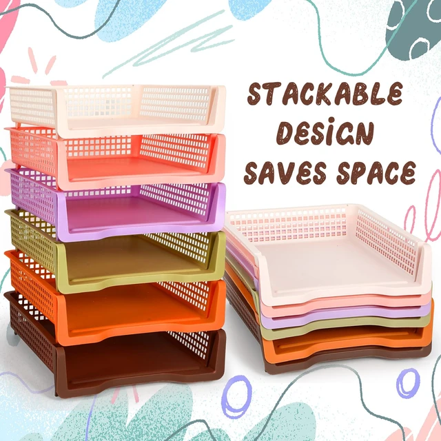 Alt view image 4 of 6 - Turn in Trays Classroom, Classroom Baskets, Fall Colors, 6 Pcs Paper Tray for Classroomturn in binStackable Plastic Baskets Teacher Organizers Library Drawers Office Desk