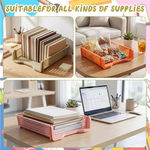 Alt view image 5 of 6 - Turn in Trays Classroom, Classroom Baskets, Fall Colors, 6 Pcs Paper Tray for Classroomturn in binStackable Plastic Baskets Teacher Organizers Library Drawers Office Desk