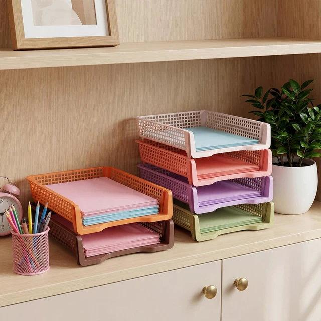 Alt view image 6 of 6 - Turn in Trays Classroom, Classroom Baskets, Fall Colors, 6 Pcs Paper Tray for Classroomturn in binStackable Plastic Baskets Teacher Organizers Library Drawers Office Desk