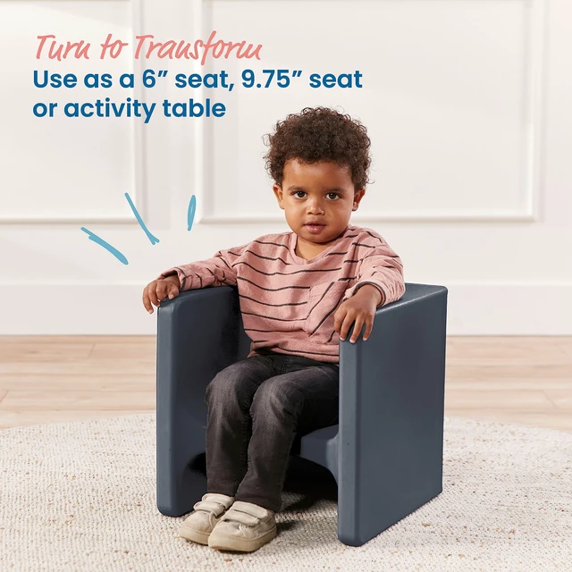 Alt view image 4 of 7 - Tri-Me 3-in-1 Multipurpose Cube Chair, Indoor/Outdoor, Dark Grey UV-protected recyclable plastic, GREENGUARD Gold Certified, 1-4 years, 75 lb capacity, fully assembled for classroom & home