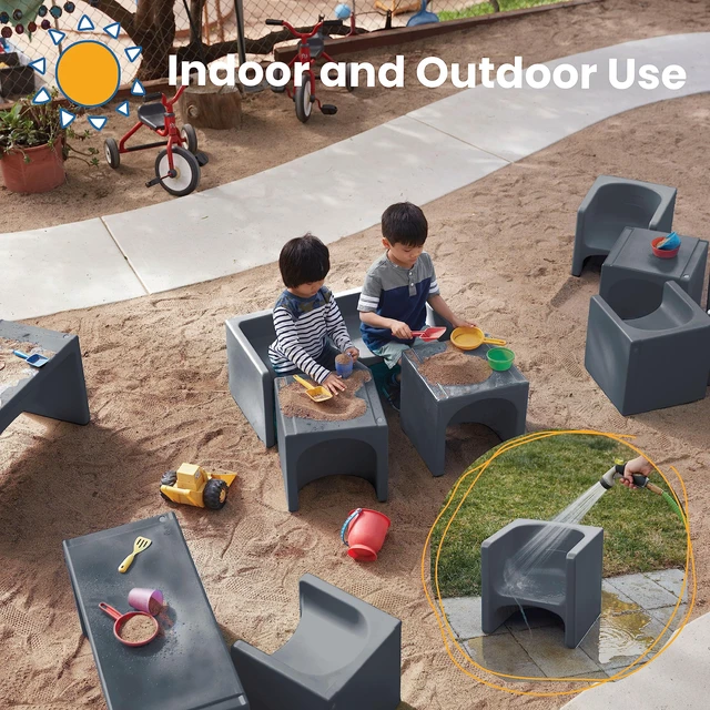 Alt view image 6 of 7 - Tri-Me 3-in-1 Multipurpose Cube Chair, Indoor/Outdoor, Dark Grey UV-protected recyclable plastic, GREENGUARD Gold Certified, 1-4 years, 75 lb capacity, fully assembled for classroom & home