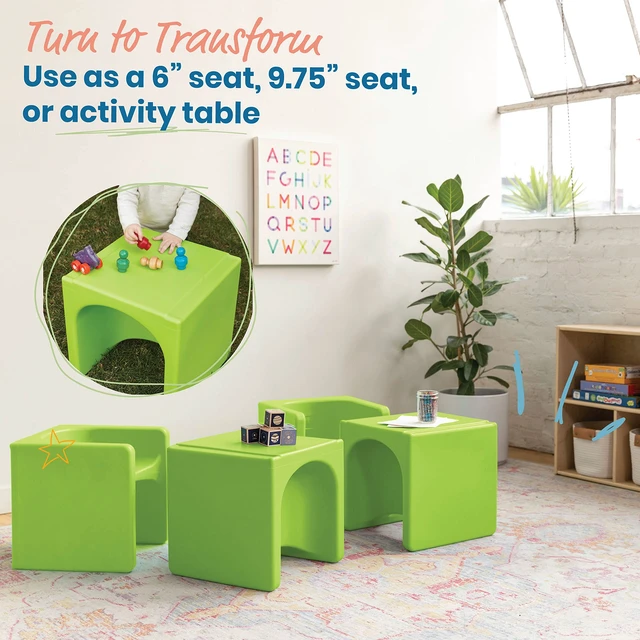 Alt view image 4 of 7 - Tri-Me 3-in-1 Multipurpose Cube Chair, Indoor/Outdoor, Lime Green UV-protected recyclable plastic, GREENGUARD Gold Certified, 1-4 years, 75 lb capacity, fully assembled for classroom & home