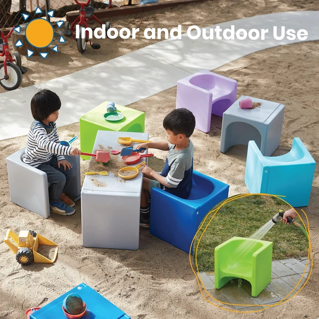 Alt view image 6 of 7 - Tri-Me 3-in-1 Multipurpose Cube Chair, Indoor/Outdoor, Lime Green UV-protected recyclable plastic, GREENGUARD Gold Certified, 1-4 years, 75 lb capacity, fully assembled for classroom & home