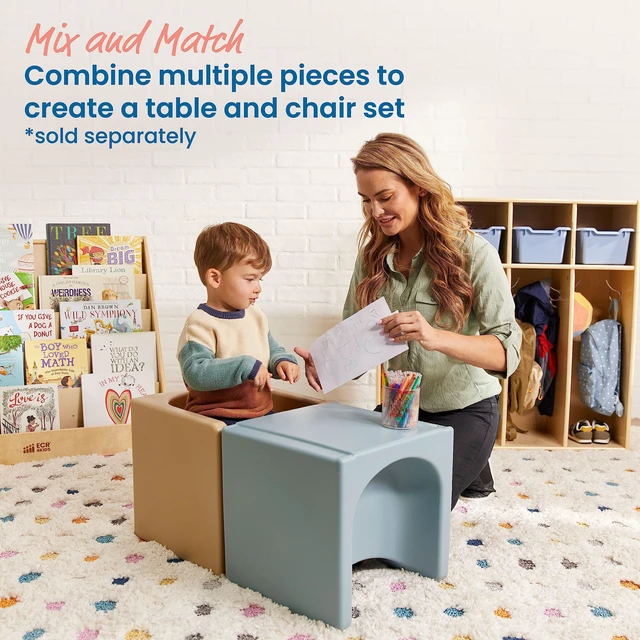 Alt view image 5 of 7 - Tri-Me 3-in-1 Multipurpose Cube Chair, Indoor/Outdoor, Powder Blue UV-protected recyclable plastic, GREENGUARD Gold Certified, 1-4 years, 75 lb capacity, fully assembled for classroom & home