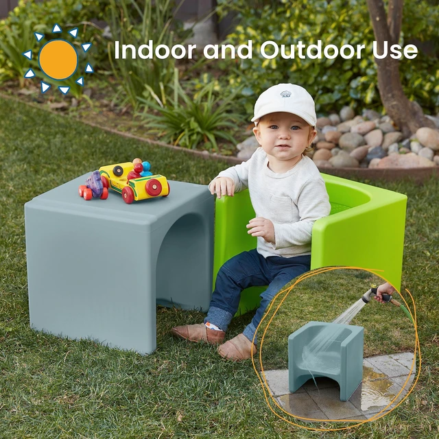 Alt view image 6 of 7 - Tri-Me 3-in-1 Multipurpose Cube Chair, Indoor/Outdoor, Powder Blue UV-protected recyclable plastic, GREENGUARD Gold Certified, 1-4 years, 75 lb capacity, fully assembled for classroom & home