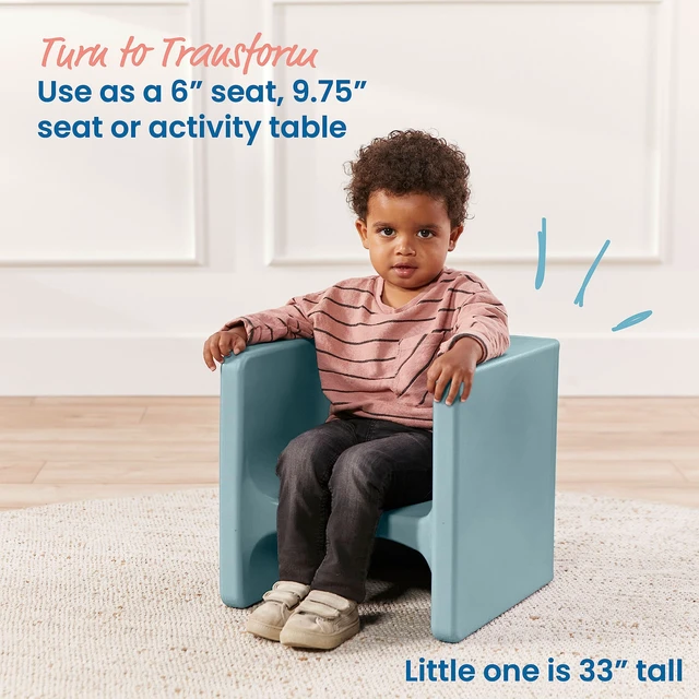 Alt view image 4 of 7 - Tri-Me 3-in-1 Multipurpose Cube Chair, Indoor/Outdoor, Powder Blue UV-protected recyclable plastic, GREENGUARD Gold Certified, 1-4 years, 75 lb capacity, fully assembled for classroom & home