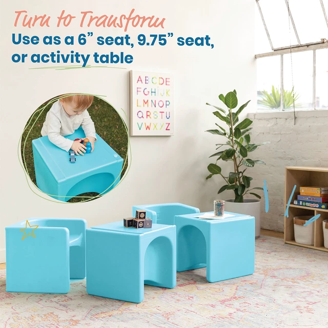 Alt view image 4 of 7 - Tri-Me 3-in-1 Multipurpose Cube Chair, Indoor/Outdoor, Cyan UV-protected recyclable plastic, GREENGUARD Gold Certified, 1-4 years, 75 lb capacity, fully assembled for classroom & home