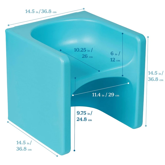 Alt view image 3 of 7 - Tri-Me 3-in-1 Multipurpose Cube Chair, Indoor/Outdoor, Cyan UV-protected recyclable plastic, GREENGUARD Gold Certified, 1-4 years, 75 lb capacity, fully assembled for classroom & home