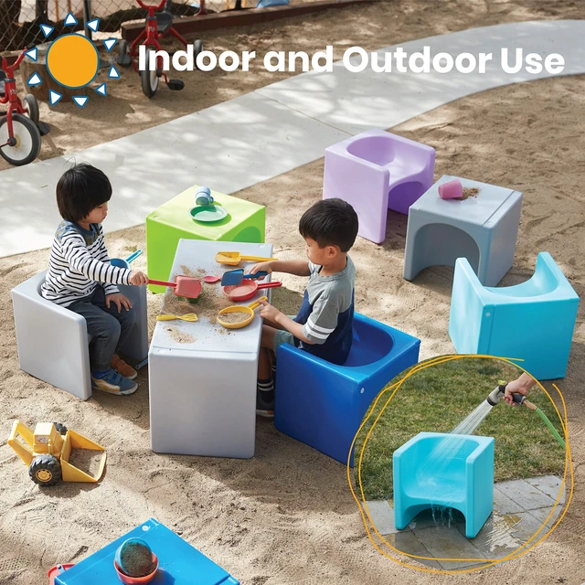Alt view image 6 of 7 - Tri-Me 3-in-1 Multipurpose Cube Chair, Indoor/Outdoor, Cyan UV-protected recyclable plastic, GREENGUARD Gold Certified, 1-4 years, 75 lb capacity, fully assembled for classroom & home