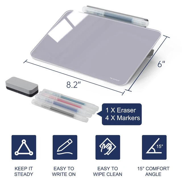 Alt view image 6 of 7 - Small Desktop Glass Dry-Erase Whiteboard - 8 X 6 Inches Tabletop Easel Whiteboard with Stand, Desk Board Buddy for Artist, Teacher and Student